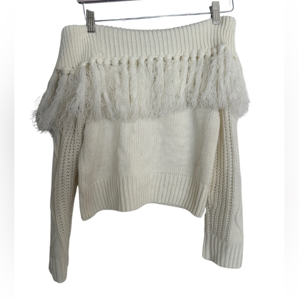 SHEIN Off-Shoulder Fringe Knit Sweater - Size Small